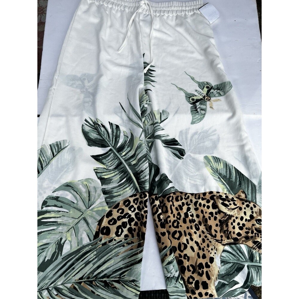 NWT Here & Now Tropical Leopard Wide Leg Palazzo Pants XL Jungle Resort Beach